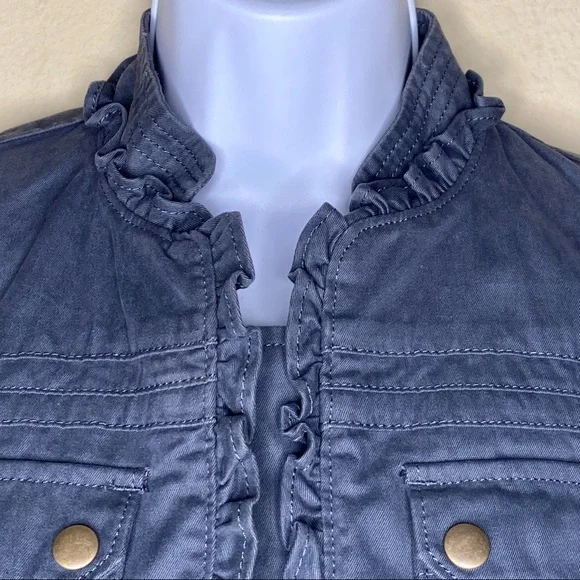 BANANA REPUBLIC Blue-Gray Structured Ruffle Jacket - Sz 4 - Picture 4 of 9